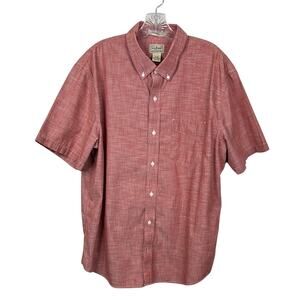 L.L. Bean Mens Large Red Sunwash Canvas Button Down Shirt Traditional Fit Cotton